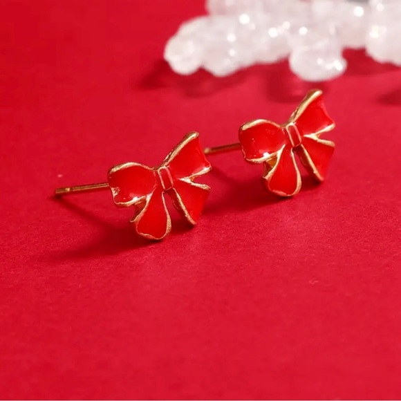 🌼 Classic Red Bow Gold tone Trim and back - Picture 6 of 6